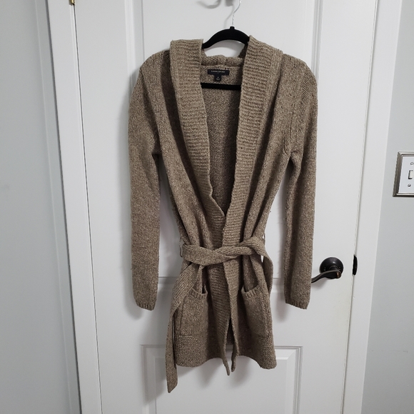 BANANA REPUBLIC Brown Wool Hooded Belted Sweater Cardigan - Picture 1 of 5
